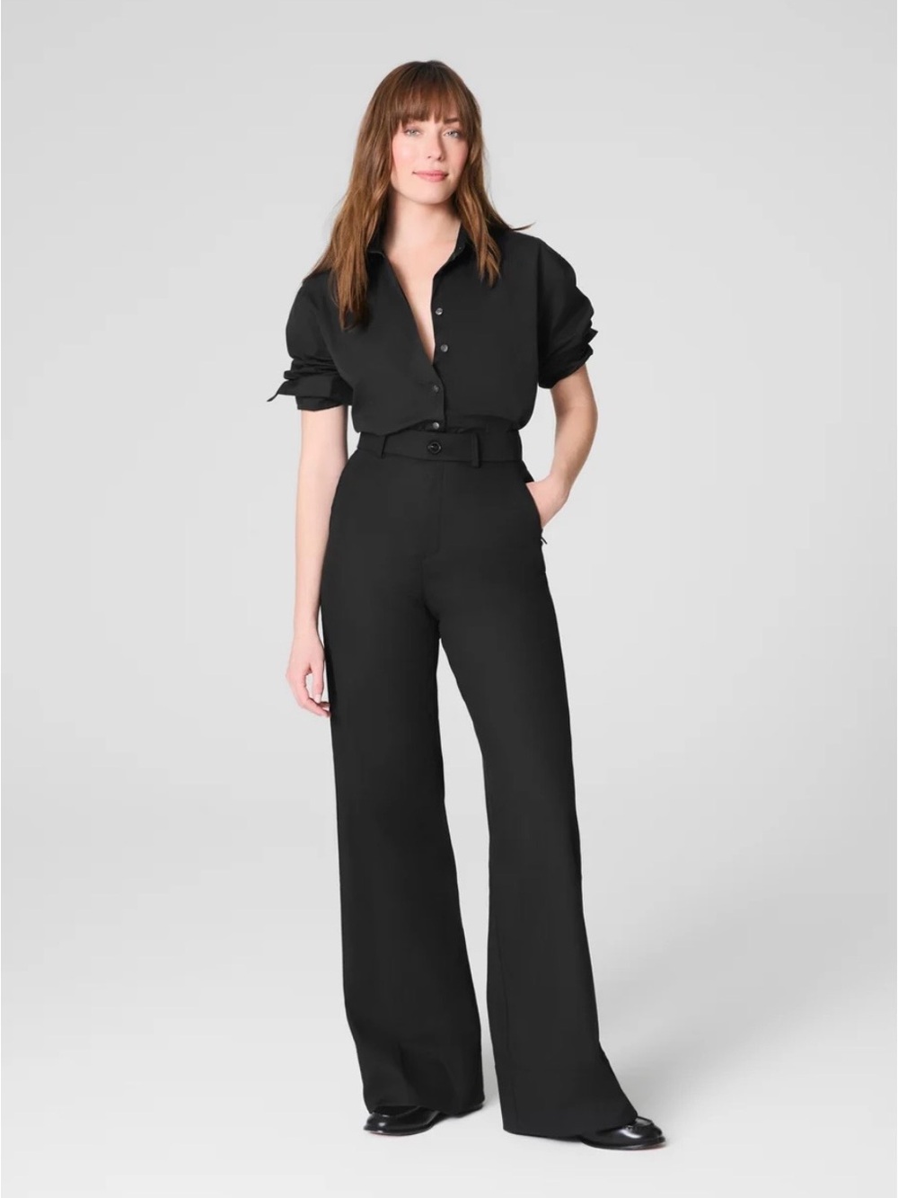 SPANX NWT Super smooth stretch twill Black High-Rise Wide-Leg Trousers